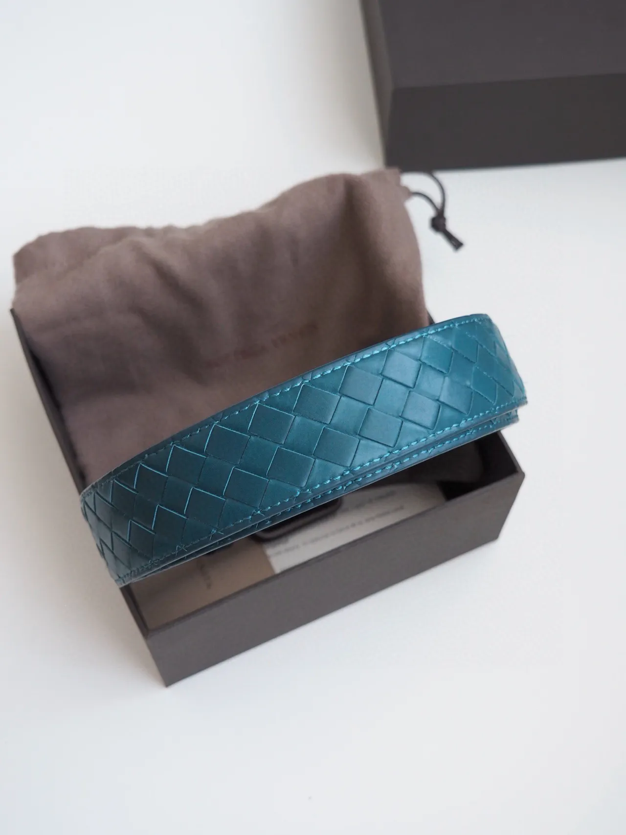 Bottega Veneta Intrecciato Woven Teal Leather Belt 9