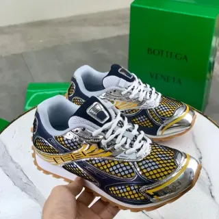 Bottega Veneta Navy and Yellow Mesh Metallic Sneakers