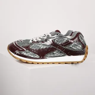 Bottega Veneta Runner Burgundy Patent and Silver Mesh Lifestyle Sneakers