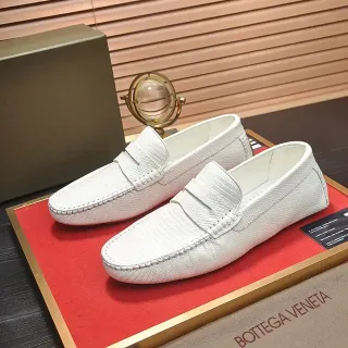 Bottega Veneta White Textured Leather Penny Strap Loafer