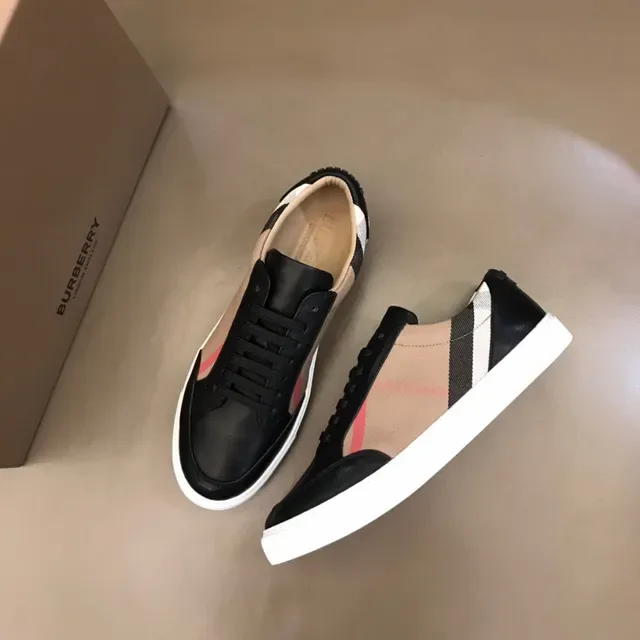 Burberry 黑米色低帮皮革和格纹生活方式运动鞋 8
