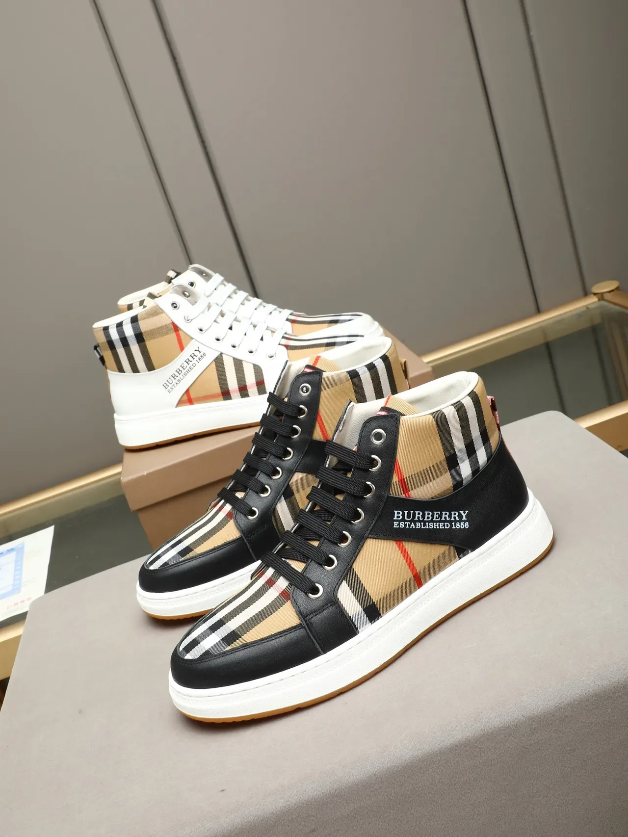 Burberry High-Top House Check and White Leather Lifestyle Sneakers 2
