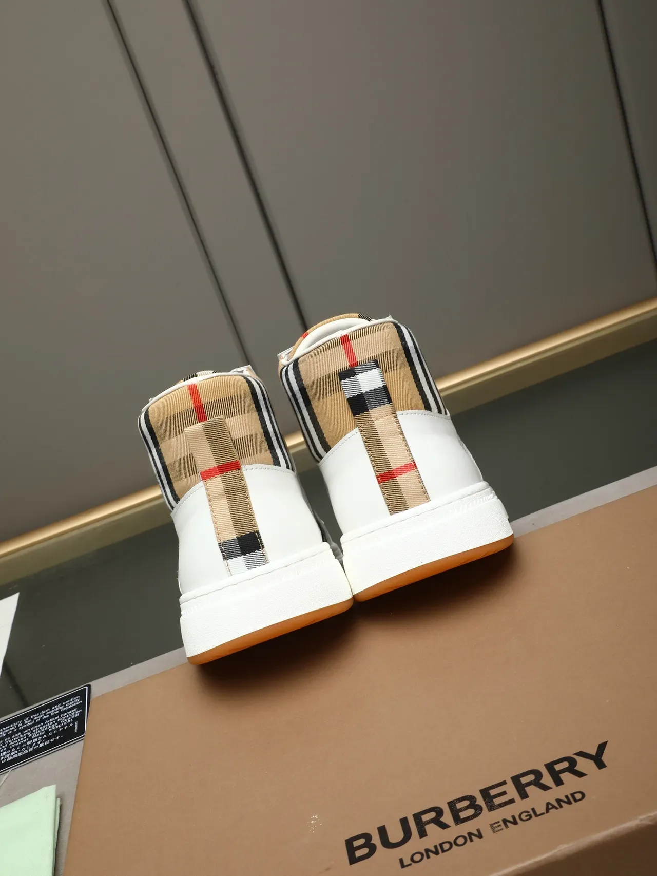 Burberry High-Top House Check and White Leather Lifestyle Sneakers 3