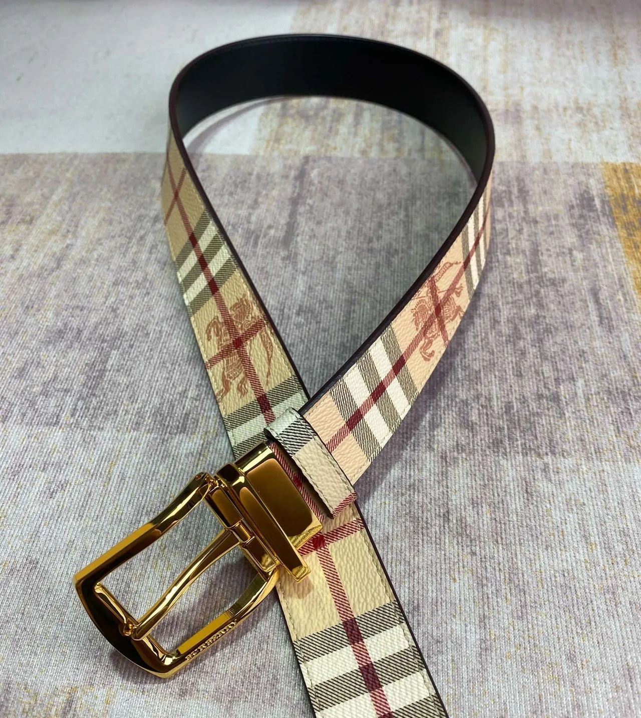 Burberry House Check Equestrian Knight Leather Belt 3
