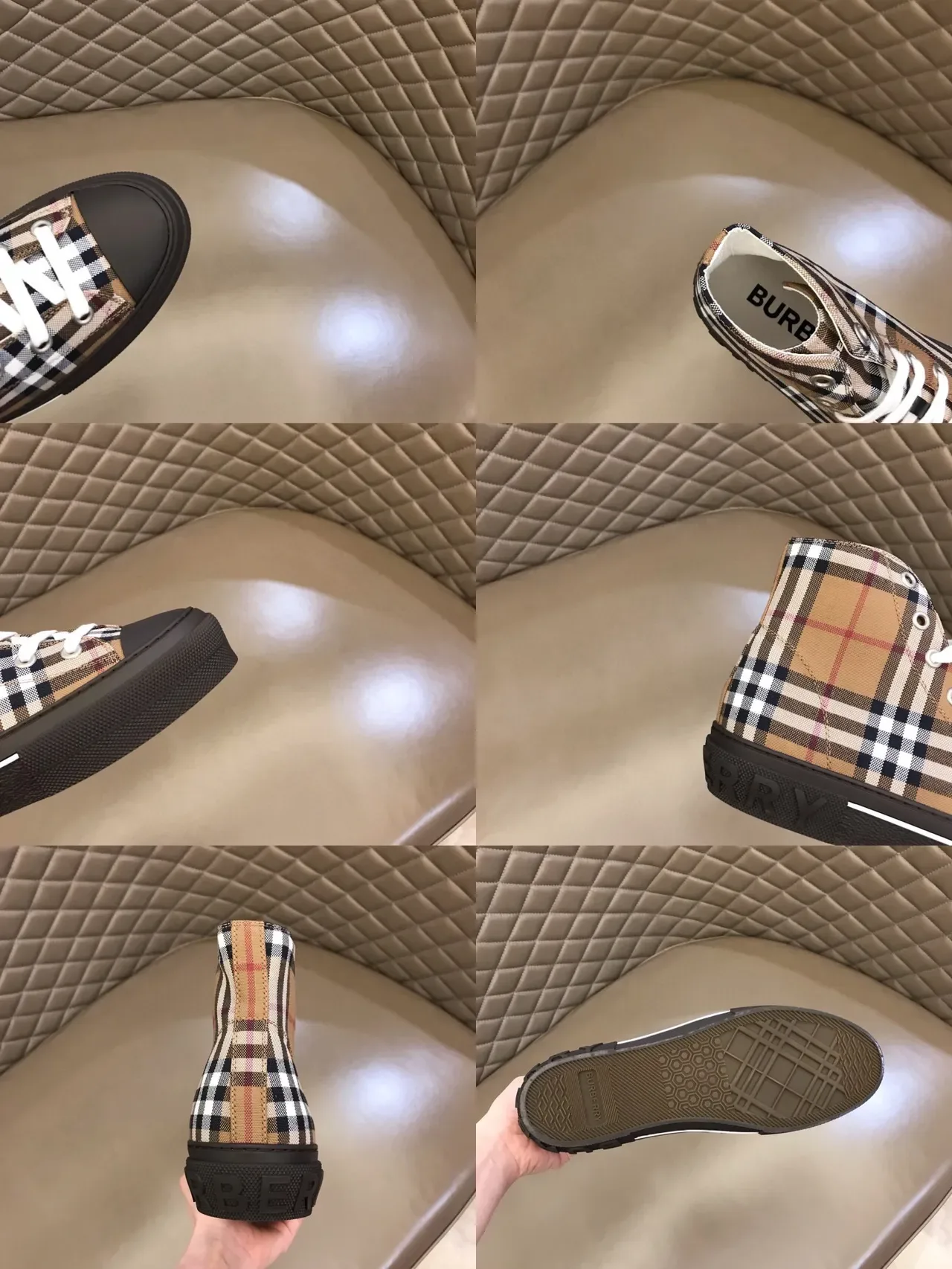 Burberry House Check হাই টপ স্নিকার বেইজ কালো প্লেইড ক্যানভাস লাইফস্টাইল স্নিকার 3