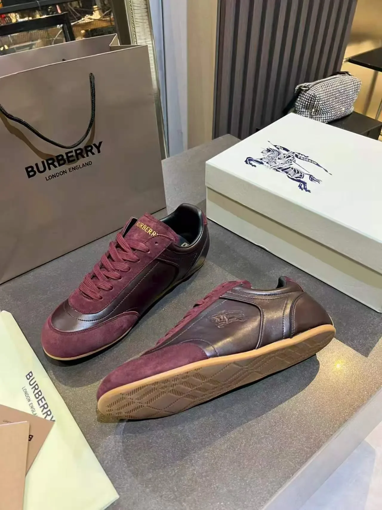 Burberry Knight Sneakers Lifestyle Bordeaux Marron Cuir Daim 3