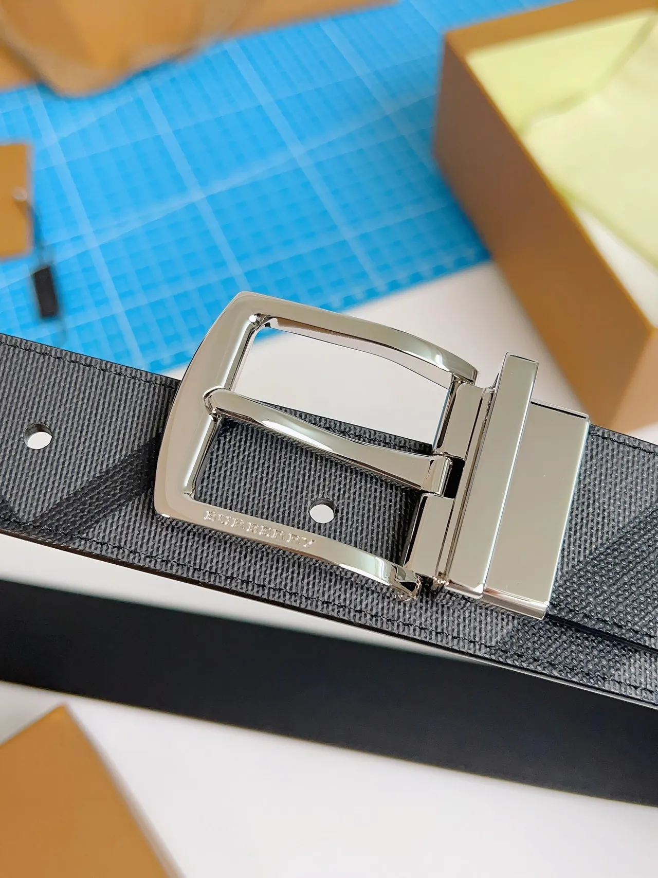 Burberry Knight Charcoal House Check Leather Belt 4