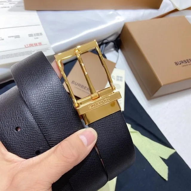 Burberry Knight Navy Blue Textured Leather Belt 6
