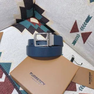 Burberry Knight Reversible Textured Blue Leather Belt