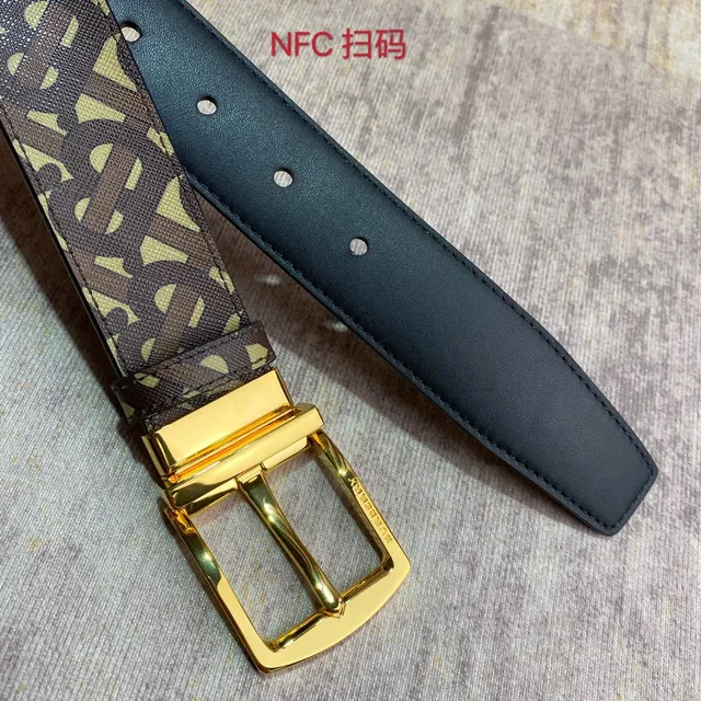 Burberry Monogram Belt Brown Beige Woven Fabric Reversible Leather Belt 7