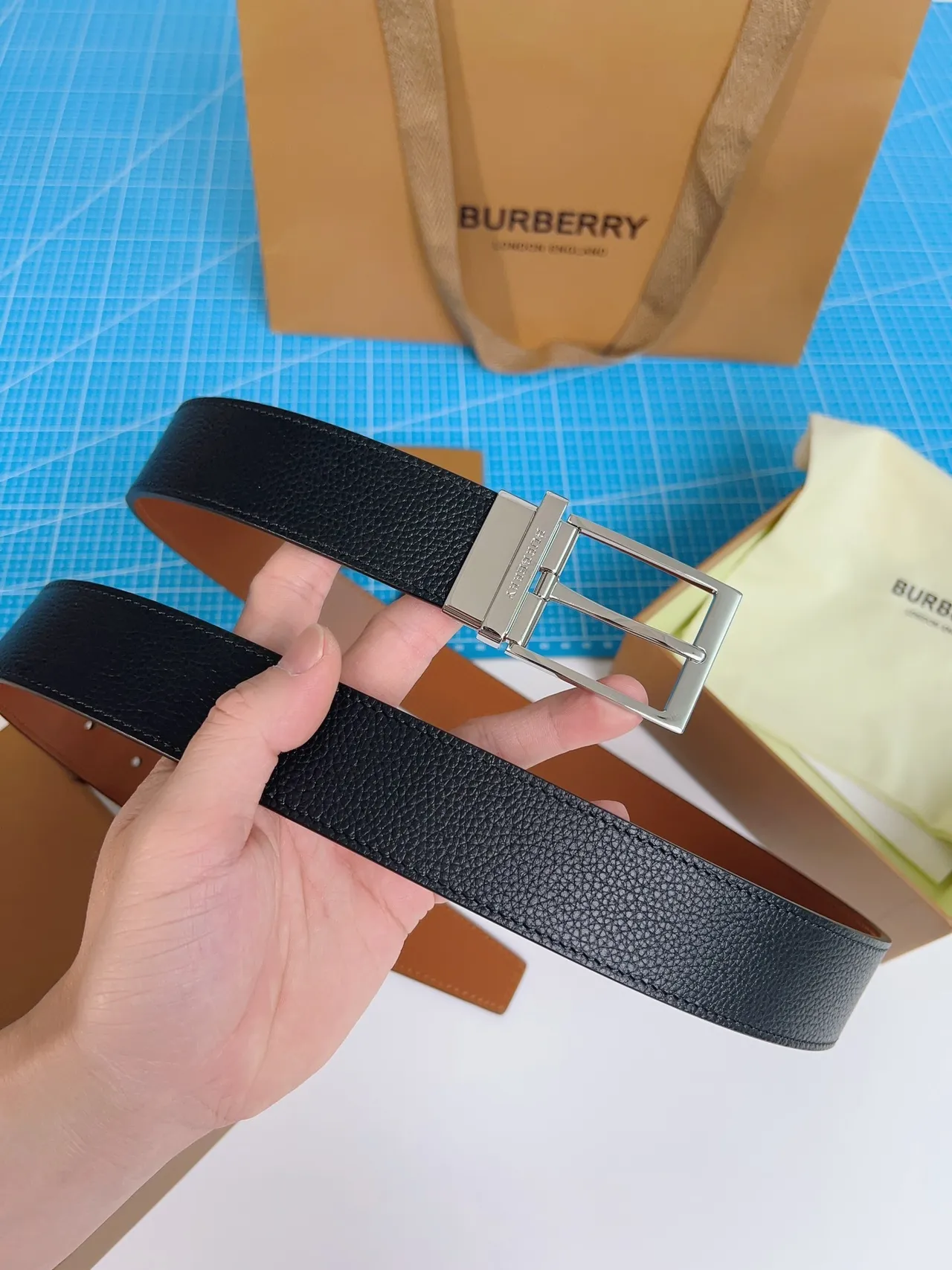 Burberry Reversible Buckle Black Pebbled Leather Belt 3