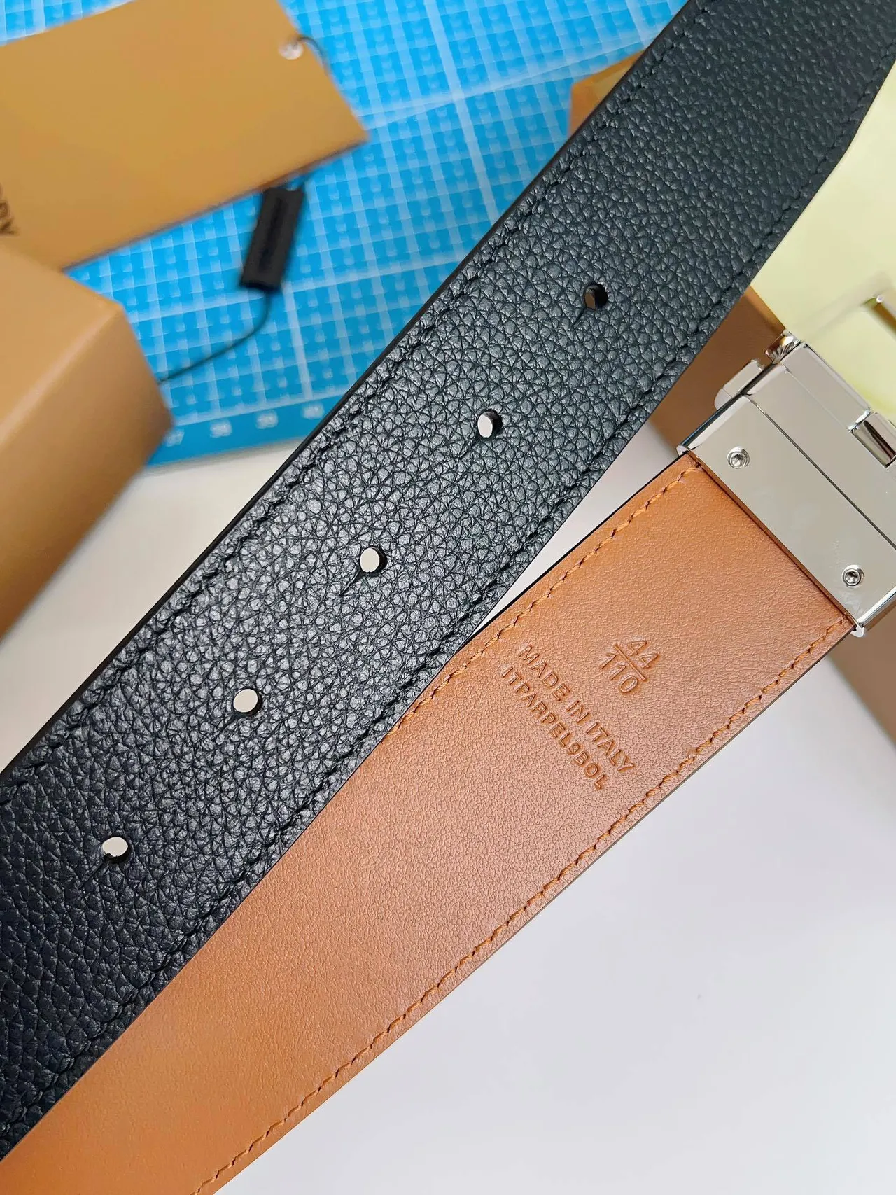 Burberry Reversible Buckle Black Pebbled Leather Belt 4