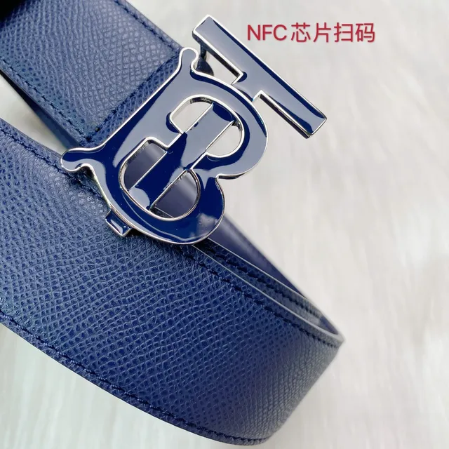 Burberry TB Monogram حزام جلد أزرق بحري 5
