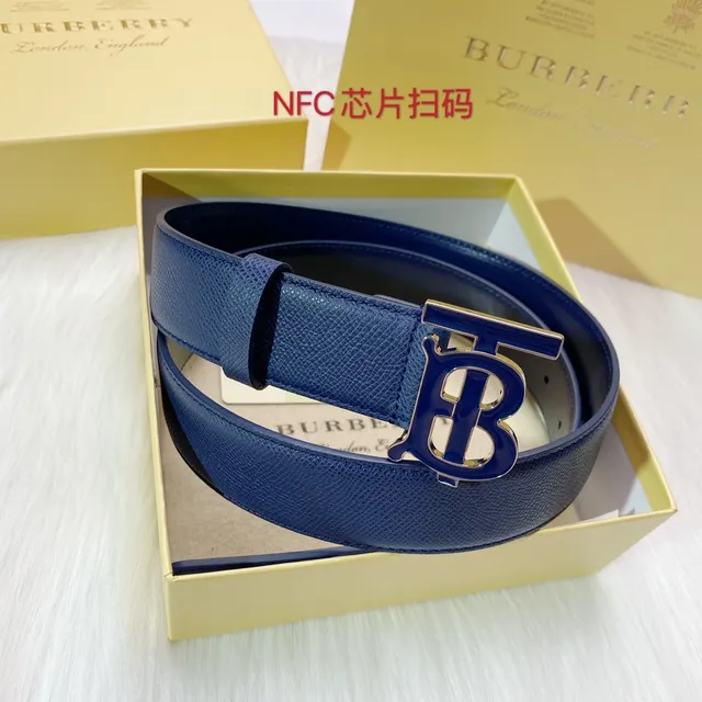Burberry TB Monogram حزام جلد أزرق بحري 8