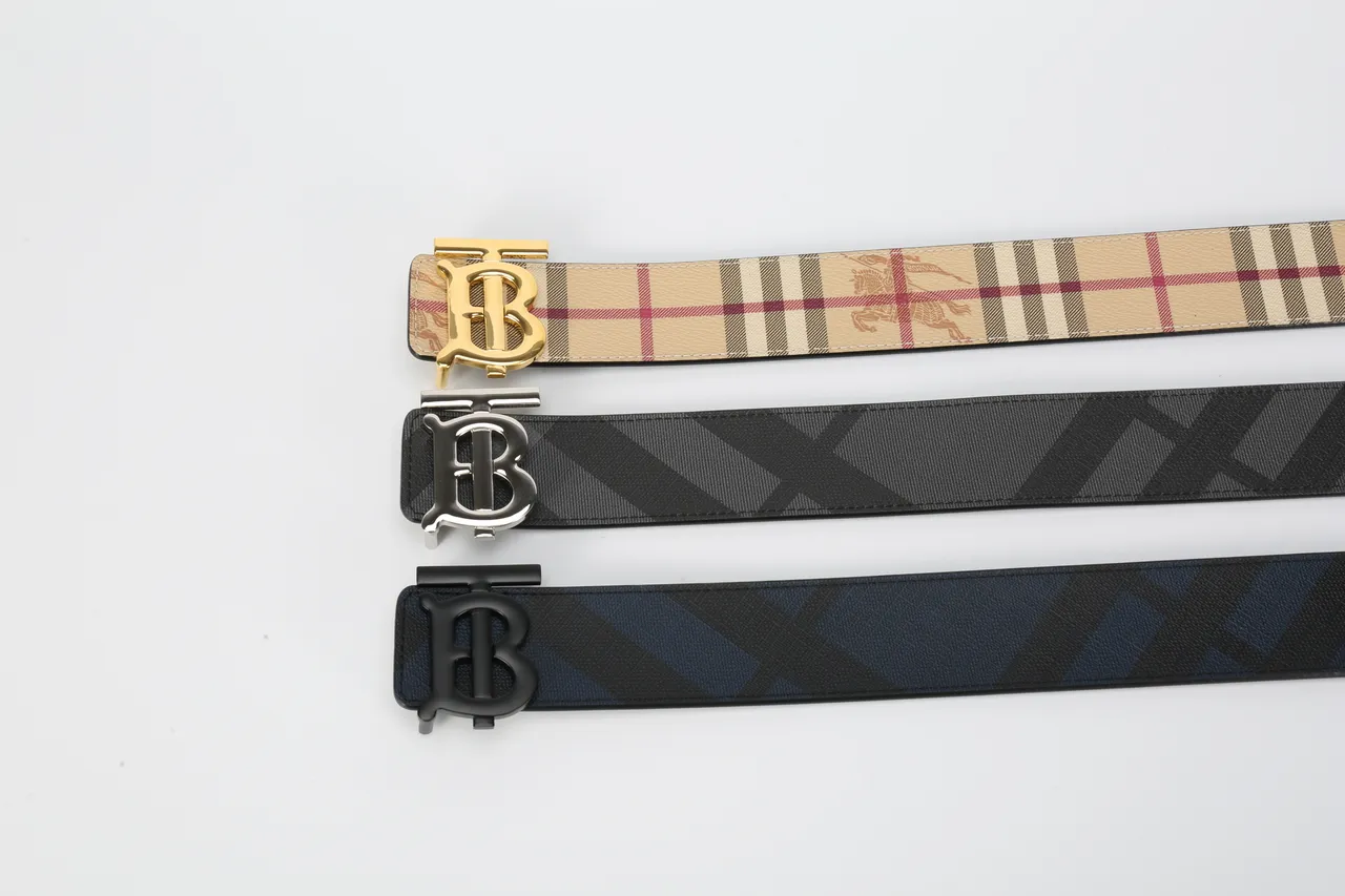 Burberry TB Monogram Ceinture en cuir à carreaux noirs et gris 3