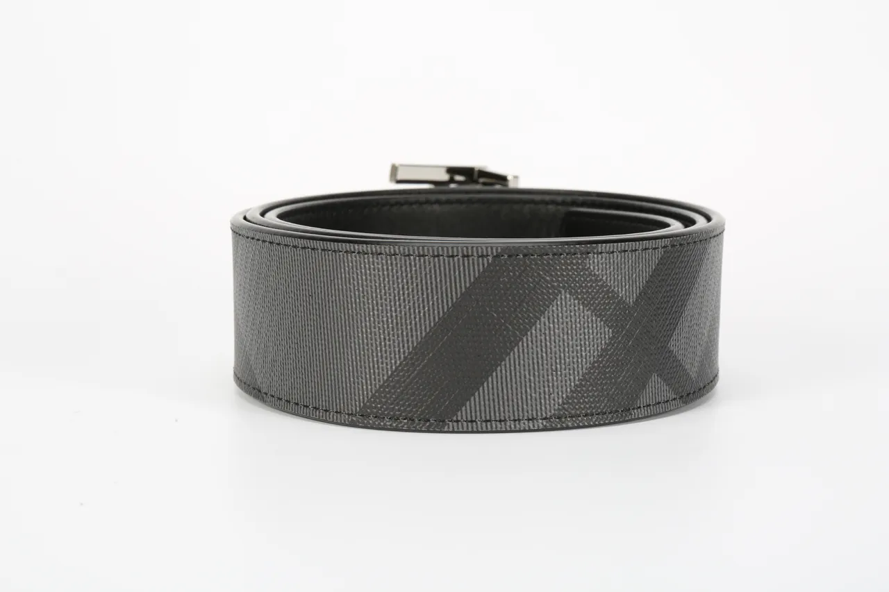 Burberry TB Monogram Ceinture en cuir à carreaux noirs et gris 4