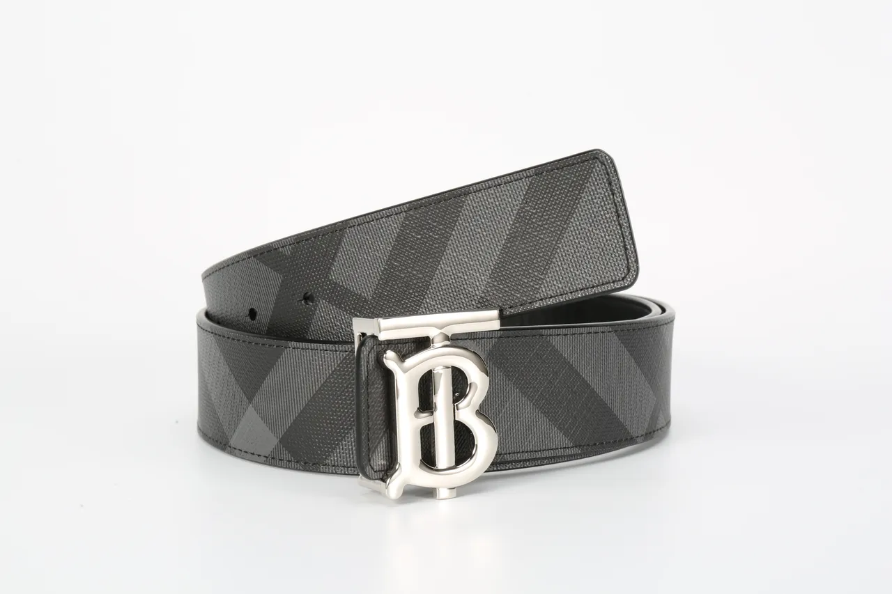 Burberry TB Monogram Ceinture en cuir à carreaux noirs et gris 5