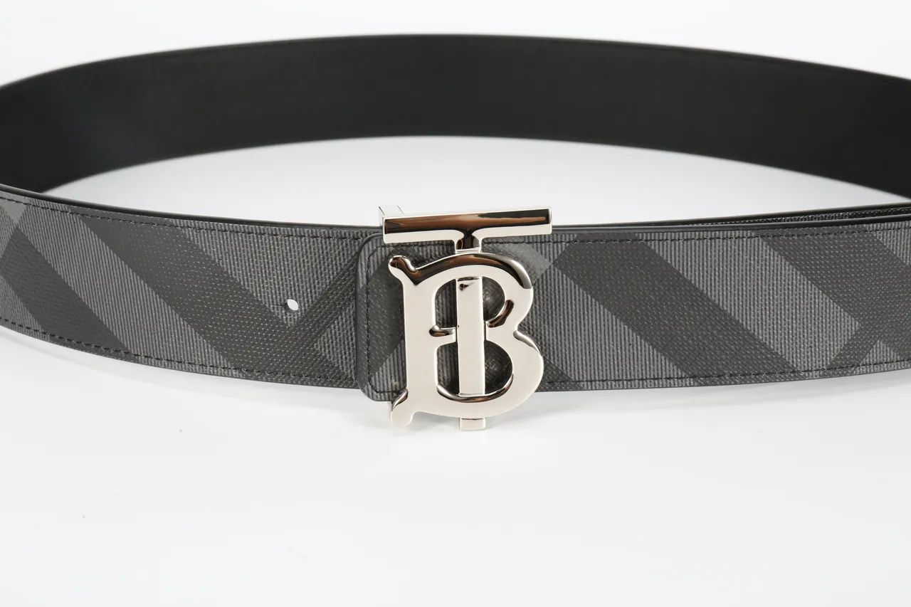 Burberry TB Monogram Ceinture en cuir à carreaux noirs et gris 7