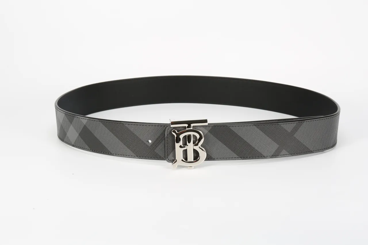 Burberry TB Monogram Ceinture en cuir à carreaux noirs et gris 8