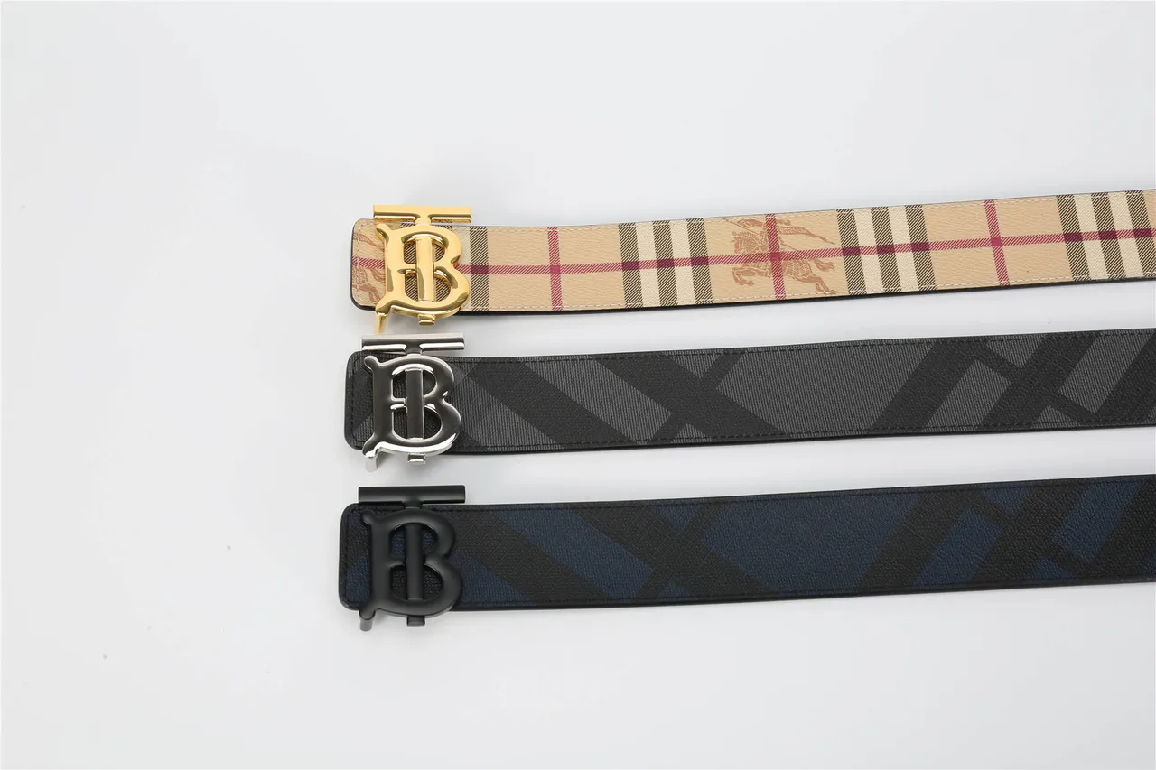 Burberry TB Monogram Ceinture en cuir à carreaux noirs et gris 10