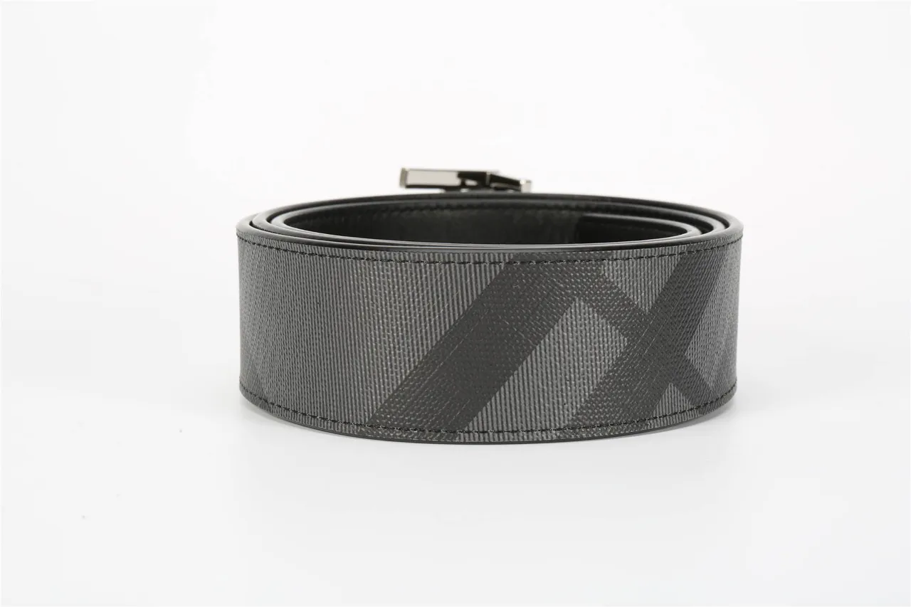 Burberry TB Monogram Ceinture en cuir à carreaux noirs et gris 11