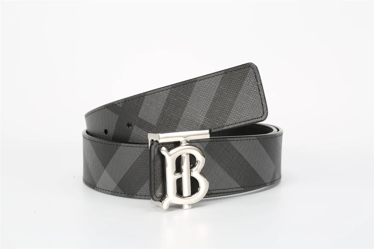 Burberry TB Monogram Ceinture en cuir à carreaux noirs et gris 12