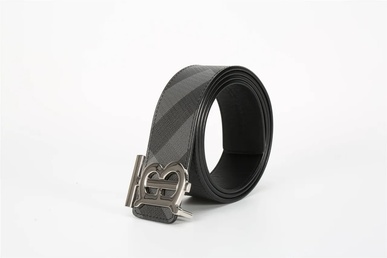 Burberry TB Monogram Ceinture en cuir à carreaux noirs et gris 13