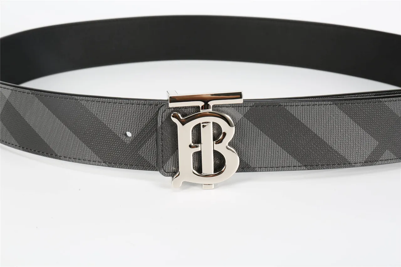 Burberry TB Monogram Ceinture en cuir à carreaux noirs et gris 15