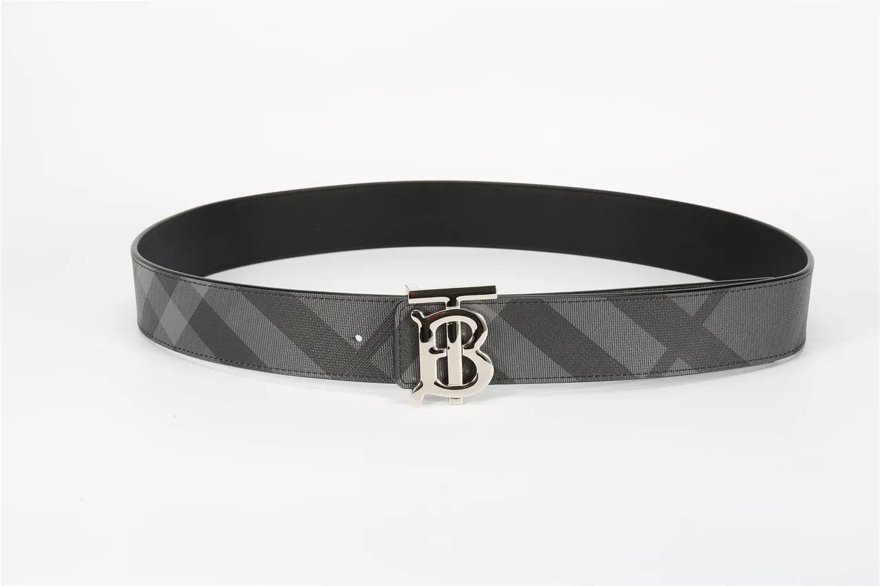 Burberry TB Monogram Ceinture en cuir à carreaux noirs et gris 16