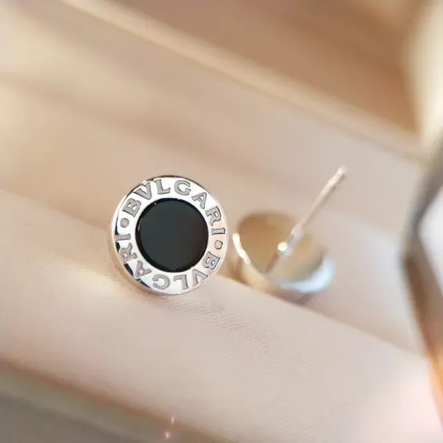 Bvlgari B.zero1 Black Silver Circular Stud Engraved Logo Band Earrings 6