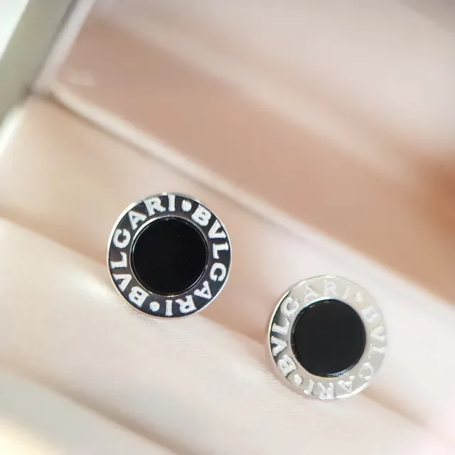 Bvlgari B.zero1 Black Silver Circular Stud Engraved Logo Band Earrings 7