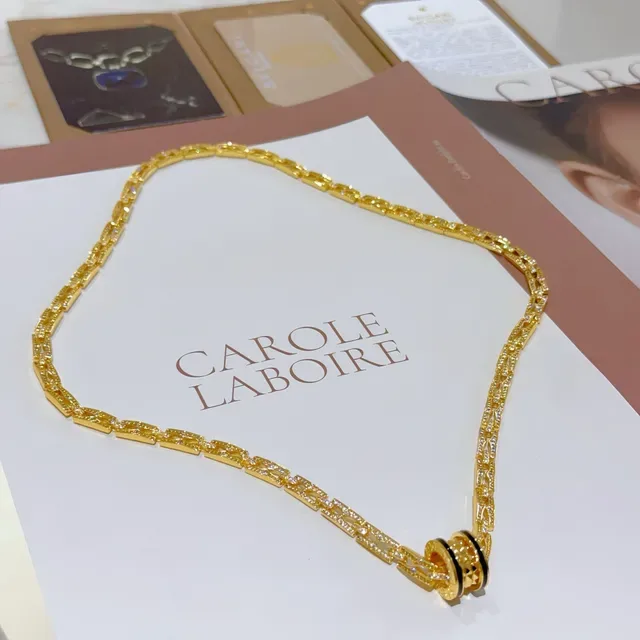 Bvlgari B.zero1 ذهب أسود سلسلة مرصعة بالماس نمط مزدوج دوامة قلادة 6