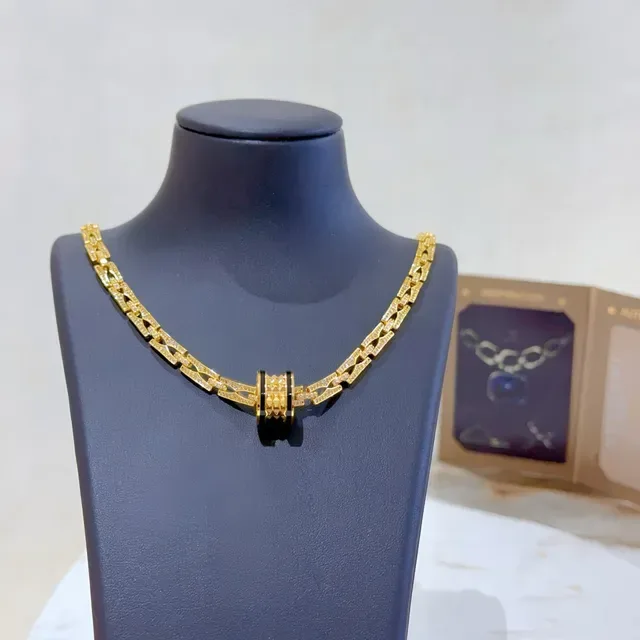Bvlgari B.zero1 ذهب أسود سلسلة مرصعة بالماس نمط مزدوج دوامة قلادة 9