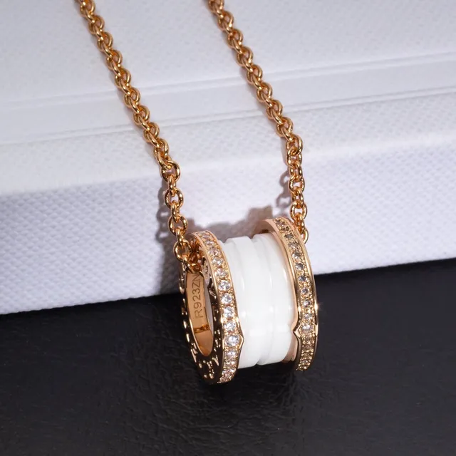 Bvlgari B.zero1 Rotating Double-Ring White Ceramic and Pavé Diamond Necklace 4