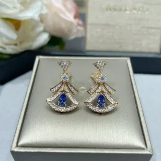 Bvlgari Gold Blue Fan-Shaped Motif Pear-Cut Gemstone Earrings