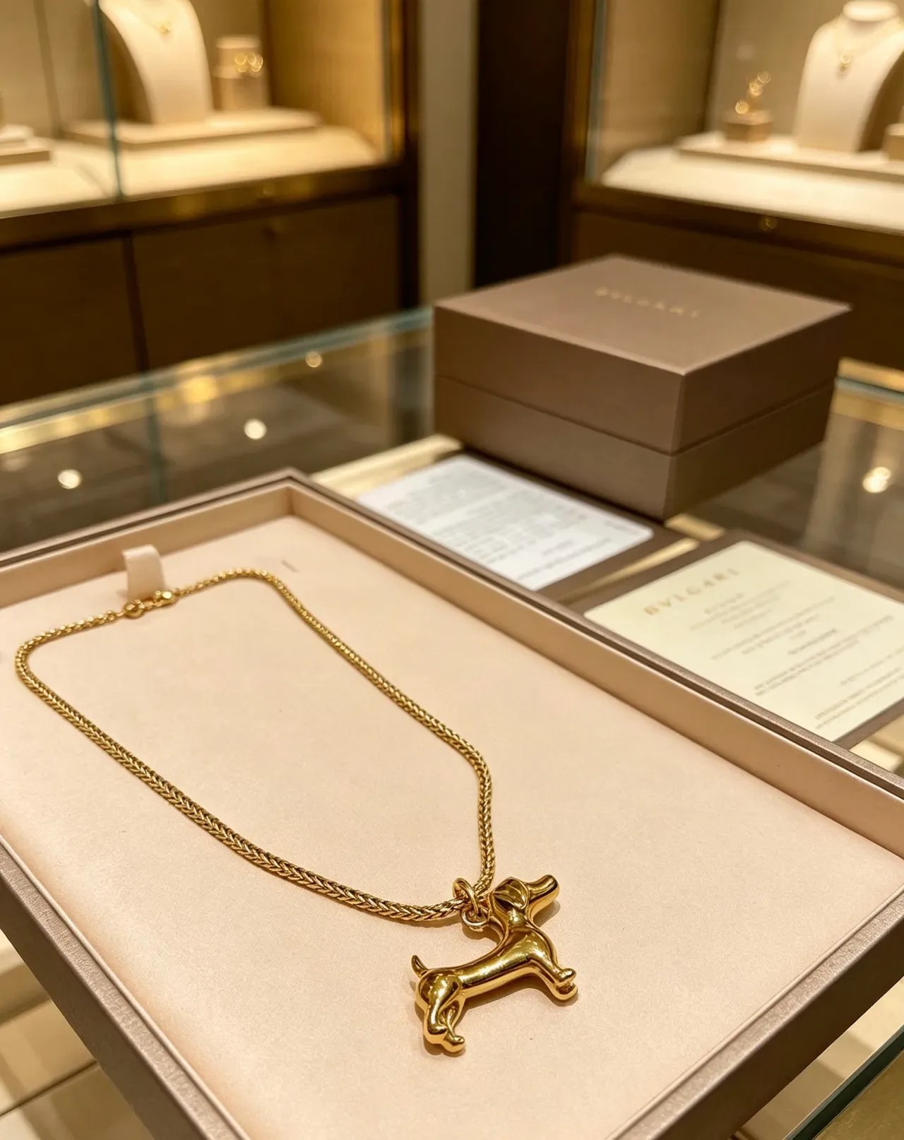 Bvlgari सोने की चमकदार डैक्सहंड सिल्हूट हार 2