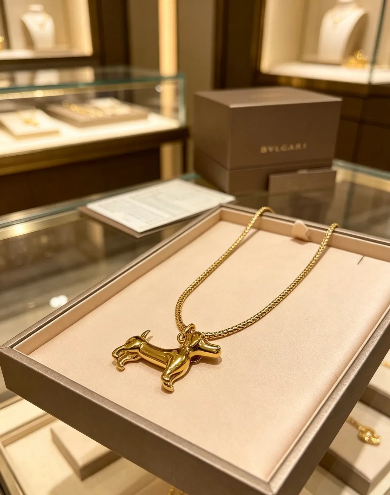 Bvlgari सोने की चमकदार डैक्सहंड सिल्हूट हार 4