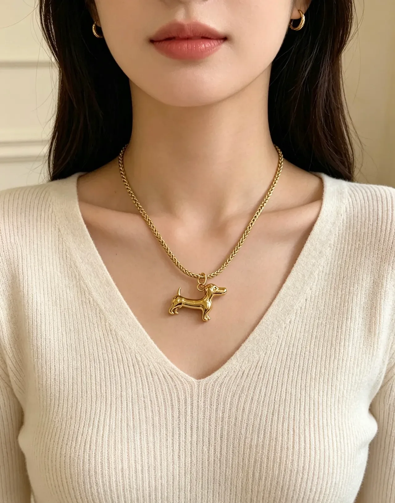 Bvlgari सोने की चमकदार डैक्सहंड सिल्हूट हार 8