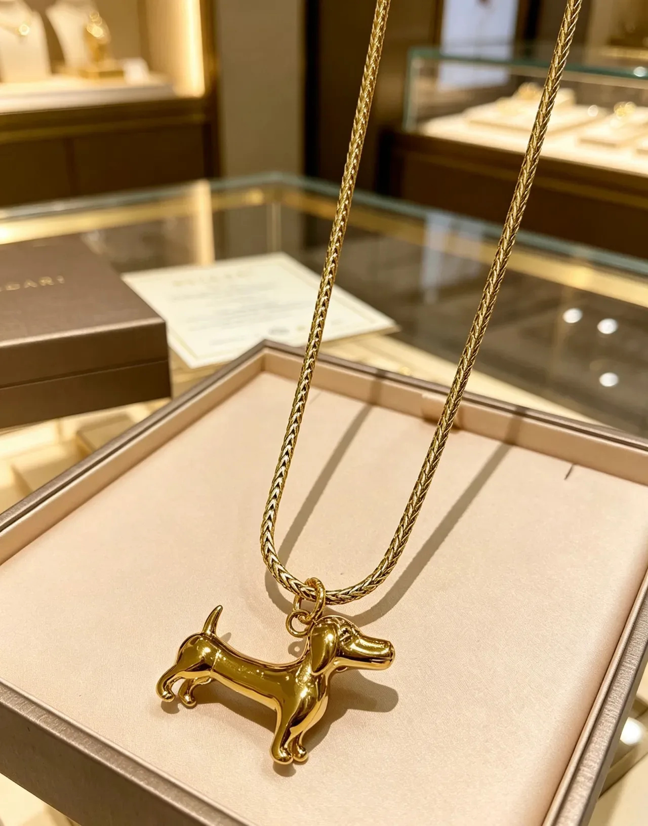 Bvlgari सोने की चमकदार डैक्सहंड सिल्हूट हार 9