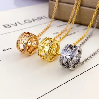 Bvlgari ذهبي فضي هندسي مفتوح Pavé Crystal-Set قلادة