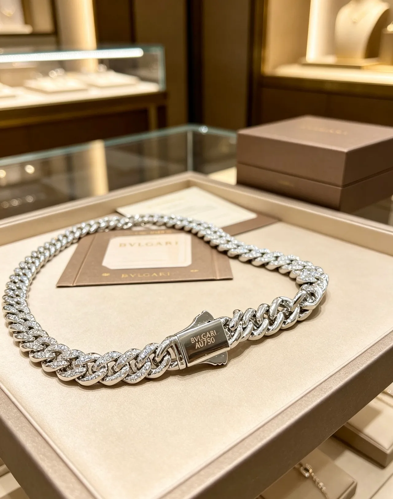 宝格丽 Pavé Curb Link 钻石 项链 7