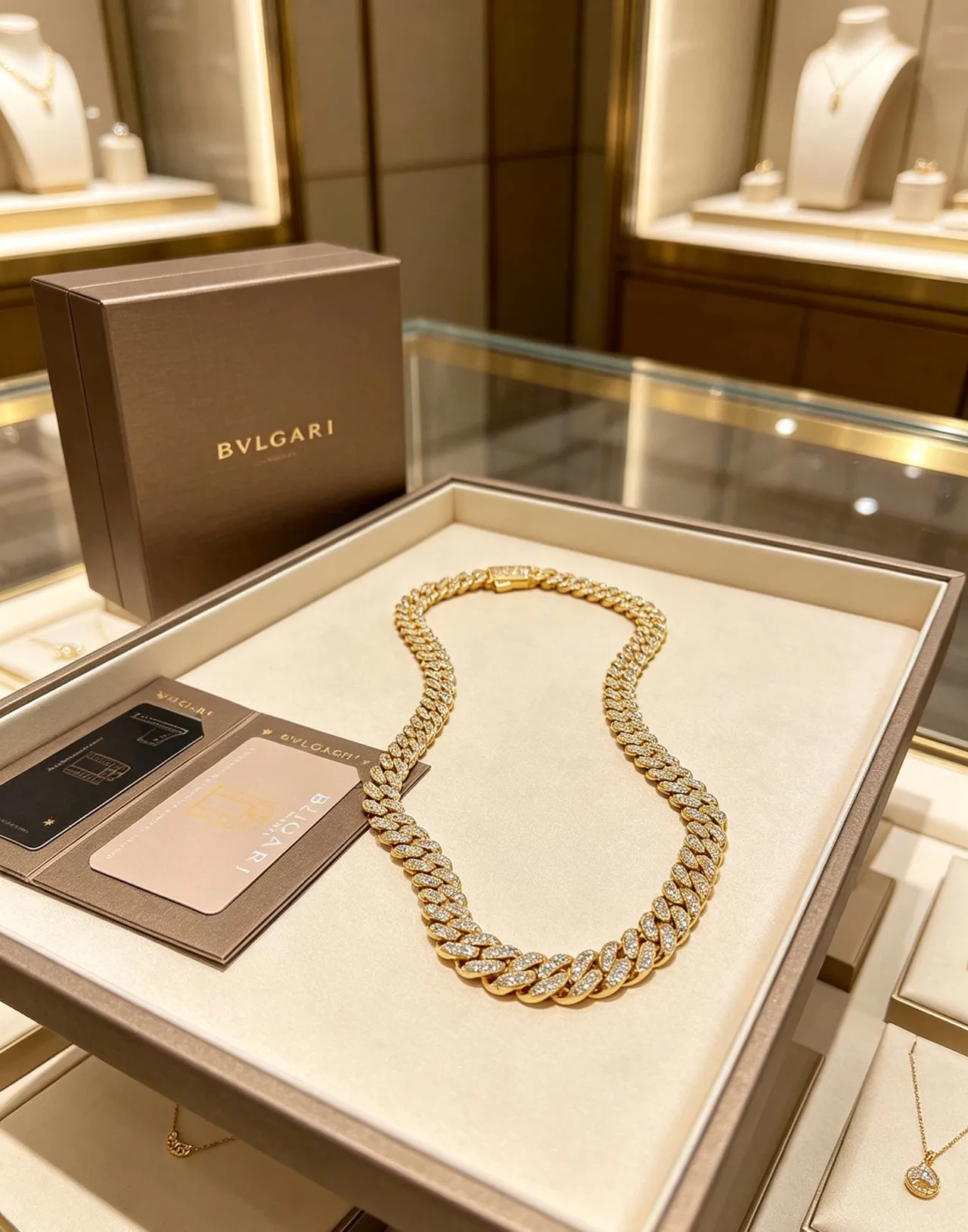 Bvlgari Pavé-Set কিউবান লিঙ্ক ডায়মন্ড নেকলেস 4