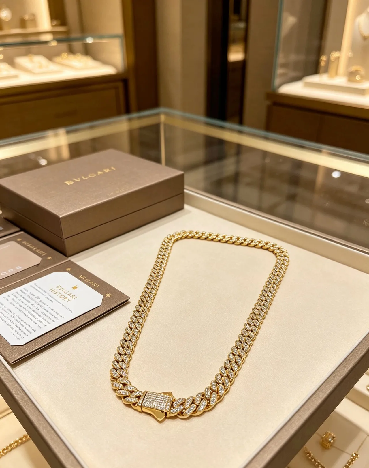 Bvlgari Pavé-Set কিউবান লিঙ্ক ডায়মন্ড নেকলেস 7