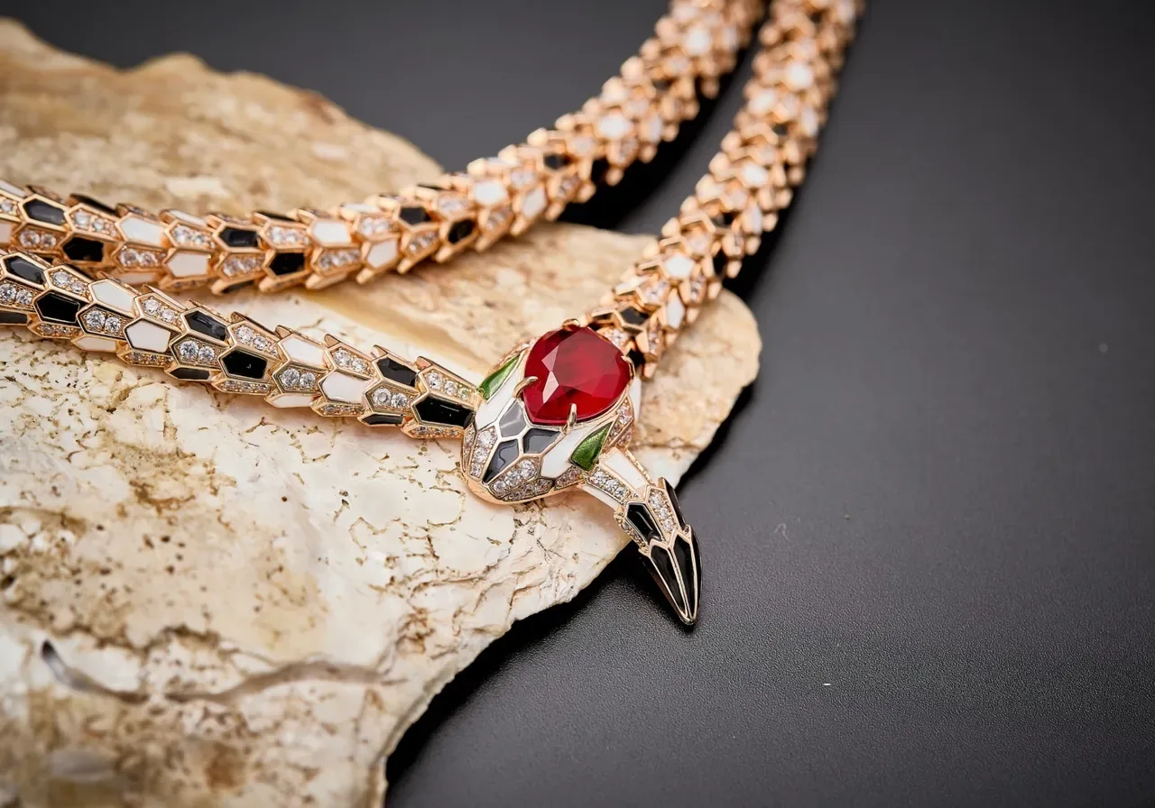 Bvlgari Serpenti Coiled Snake Red Eye Enamel and Diamond Necklace 2