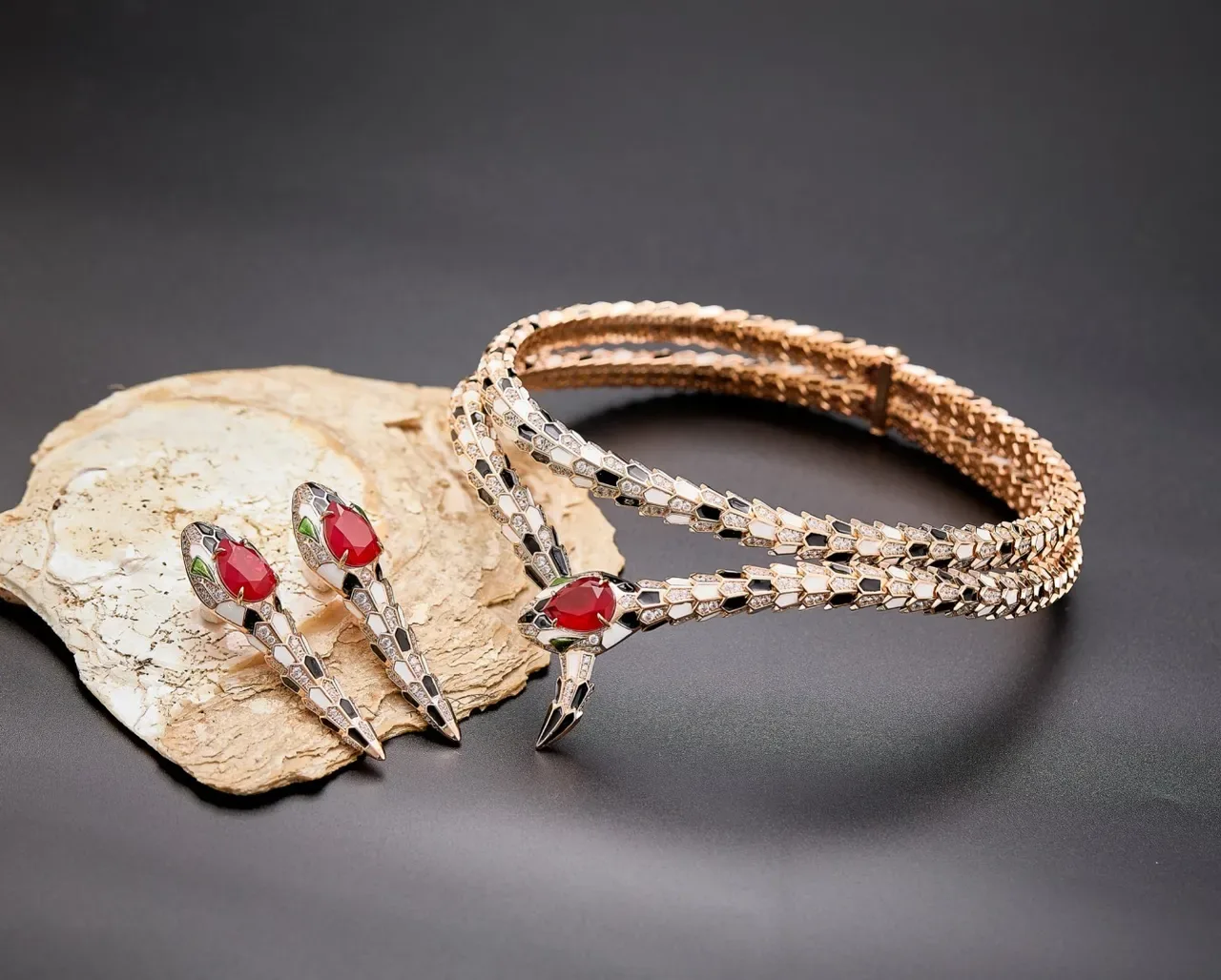 Bvlgari Serpenti Coiled Snake Red Eye Enamel and Diamond Necklace 5