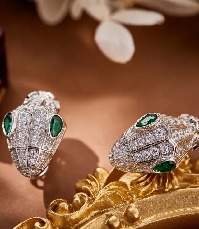 Bvlgari Serpenti Pavé Diamond and Emerald Snake-Head Earrings 5