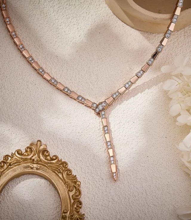 Bvlgari Serpenti Viper قلادة ذهب وردي مرصعة بالماس 6