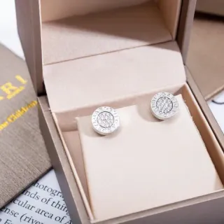 Bvlgari فضي بيج دائري مدبب Pavé-Set أقراط