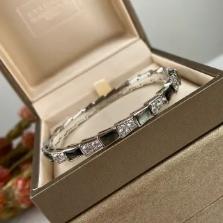 Bvlgari فضي أسود هندسي روابط مقسمة متناوبة وإنكريستات قزحية سوار