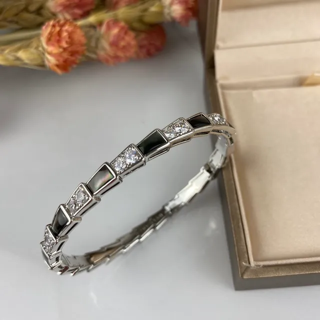 Bvlgari فضي أسود هندسي روابط مقسمة متناوبة وإنكريستات قزحية سوار 2